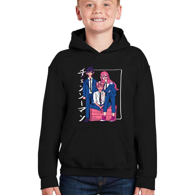 Vaporwave Chainsaw Man Youth Hooded Sweatshirt Boy Black