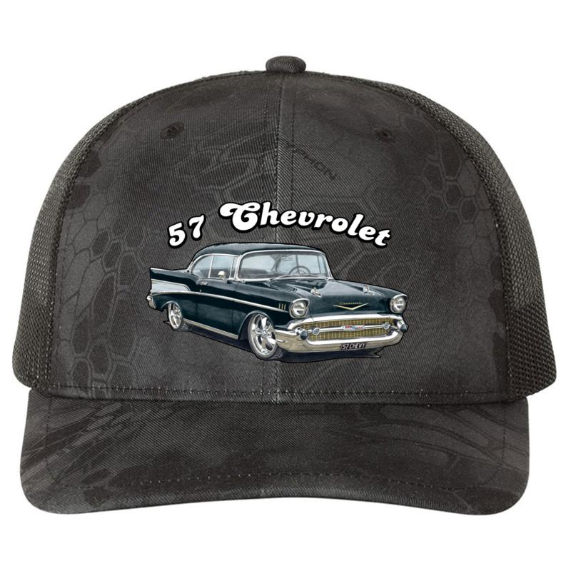 1957 Chevrolet Bel Air Design Richardson Premium Trucker Snapback Cap  Kryptek Typhon Black