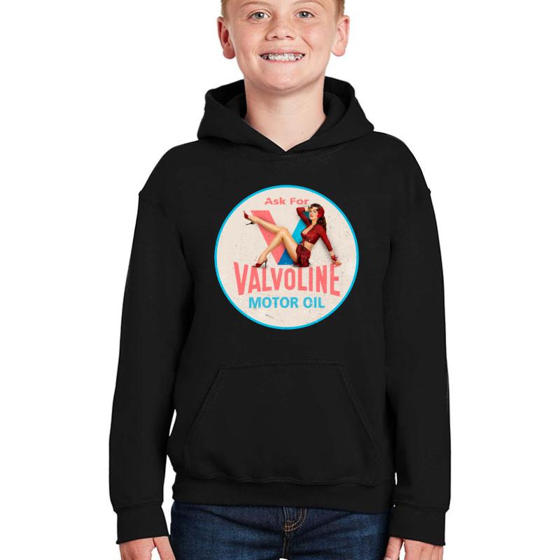 Valvoline Pin Up Vintage Sign Youth Hooded Sweatshirt Boy Black