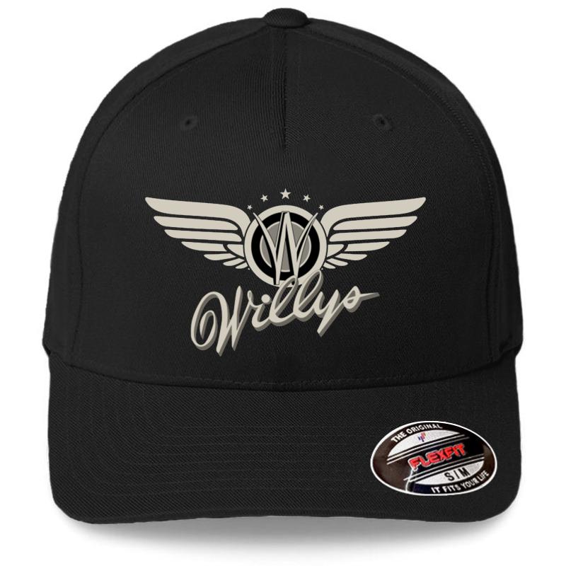 Willys Eagle Wings-White Script Shirt Flexfit Baseball Cap  Black