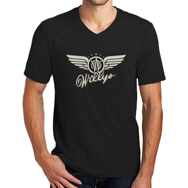 Willys Eagle Wings-White Script Shirt Unisex V-Neck T-Shirt Men Black