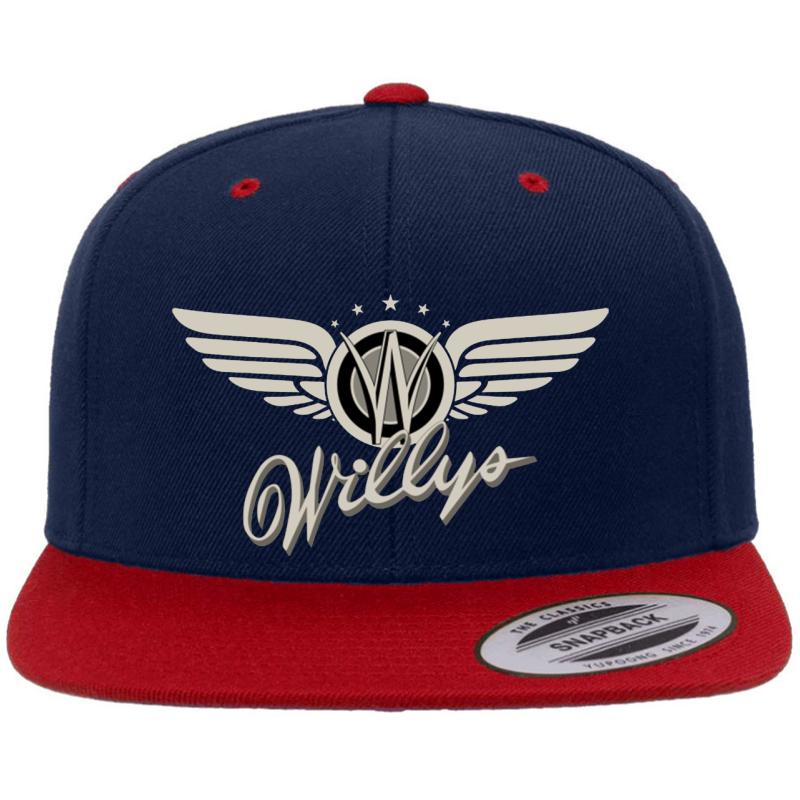 Willys Eagle Wings-White Script Shirt Premium Flat Bill Snapback Cap  Navy