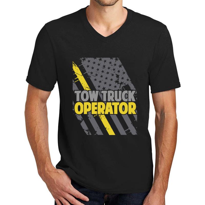 Tow Truck Operator American Flag Thin Yellow Line Apparel Unisex V-Neck T-Shirt Men Black