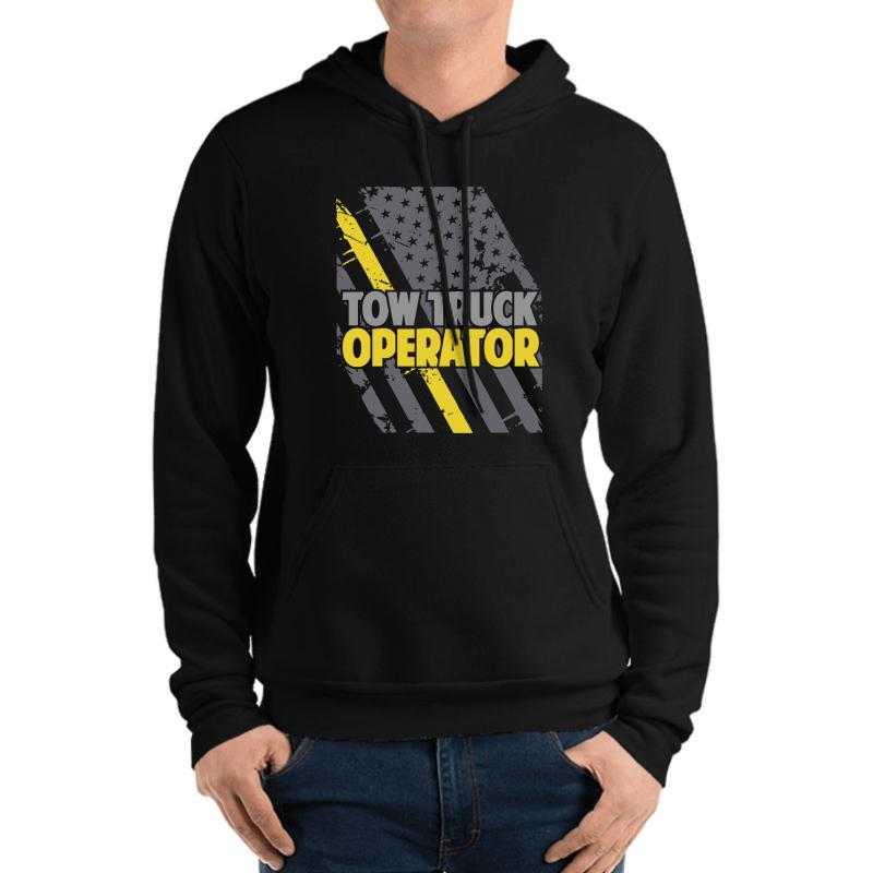 Tow Truck Operator American Flag Thin Yellow Line Apparel Unisex Hooded Sweatshirt Men Black