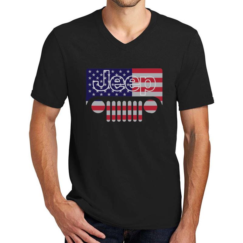 American Flag Jeep Unisex V-Neck T-Shirt Men Black