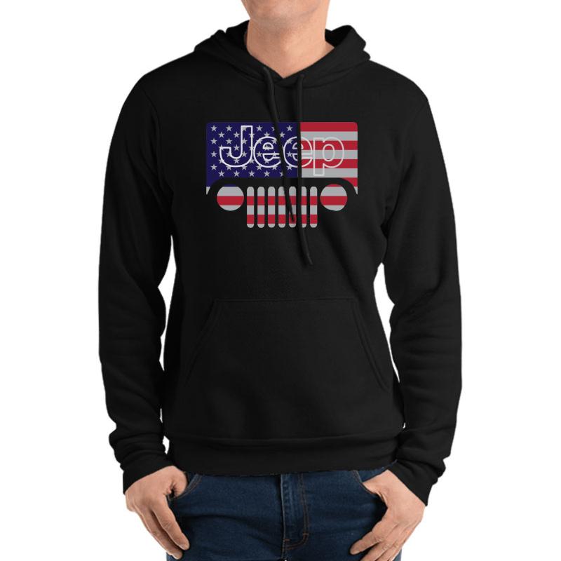 American Flag Jeep Unisex Hooded Sweatshirt Men Black