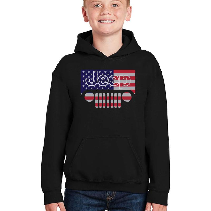 American Flag Jeep Youth Hooded Sweatshirt Boy Black