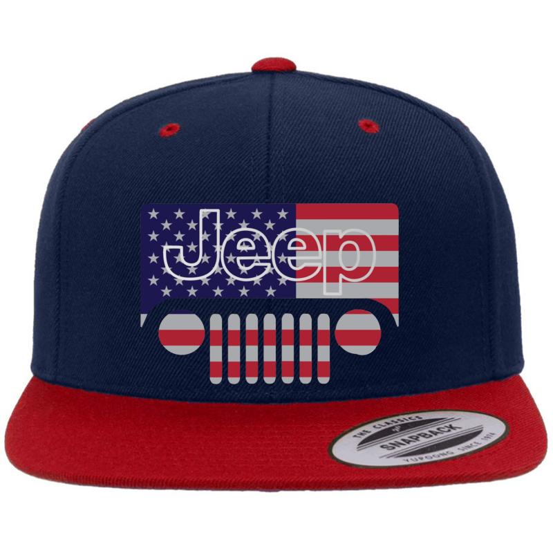 American Flag Jeep Premium Flat Bill Snapback Cap  Navy