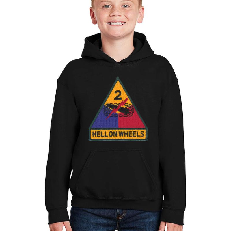 2Nd Armored Division - Hell On Wheels Youth Hooded Sweatshirt Boy Black