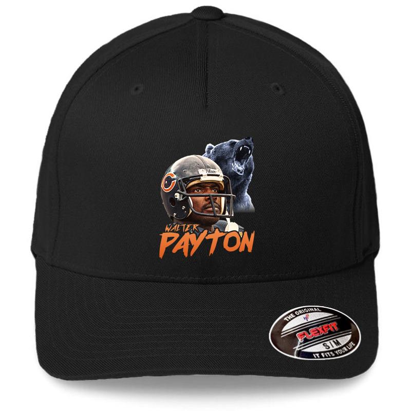 Walter Payton Vintage Chicago Bears Fan Design  Flexfit Baseball Cap  Black