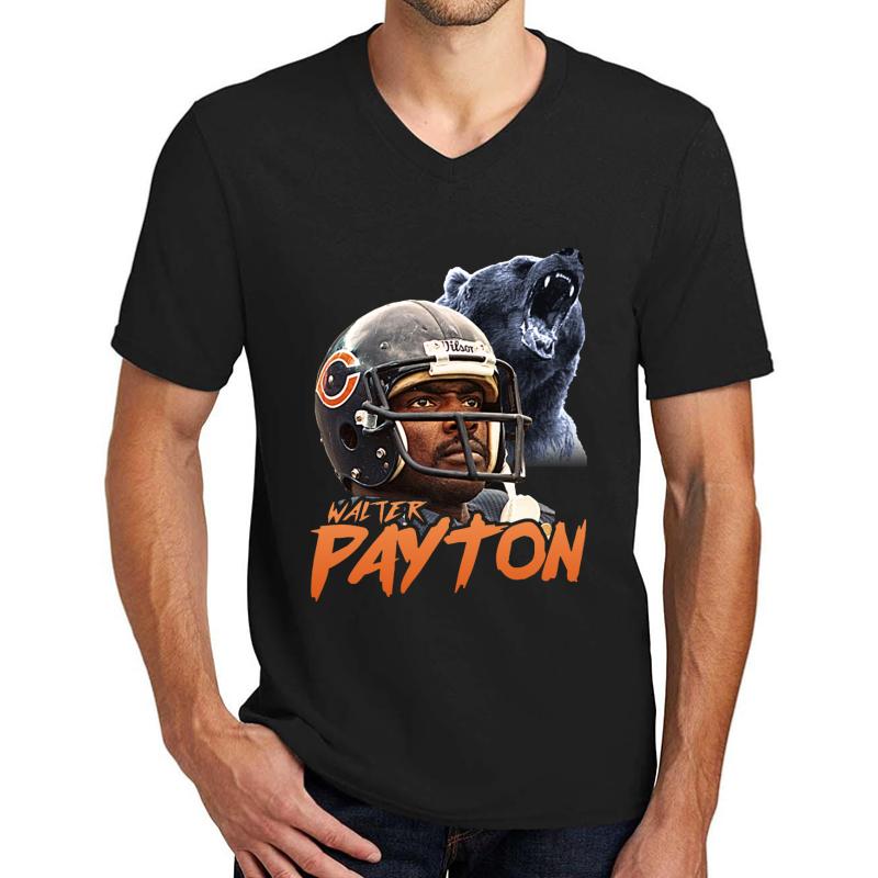 Walter Payton Vintage Chicago Bears Fan Design  Unisex V-Neck T-Shirt Men Black