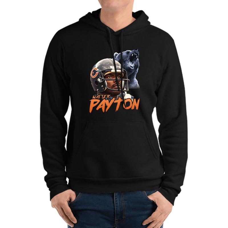 Walter Payton Vintage Chicago Bears Fan Design  Unisex Hooded Sweatshirt Men Black