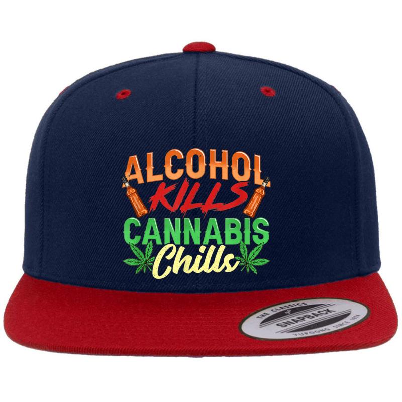 Alcohol Kills Cannabis Chills Marijuana Weed Cannabis Premium Flat Bill Snapback Cap  Navy