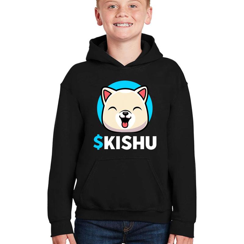 $Kishu Kishu Inu Coin Kishu Token Kishu Crypto Youth Hooded Sweatshirt Boy Black