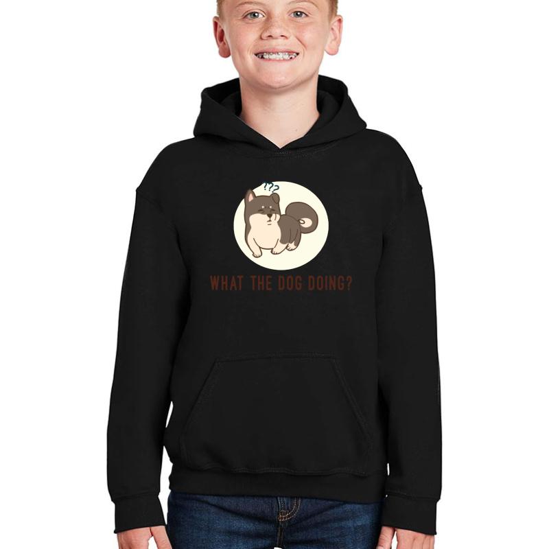 What The Dog Doin? Youth Hooded Sweatshirt Boy Black