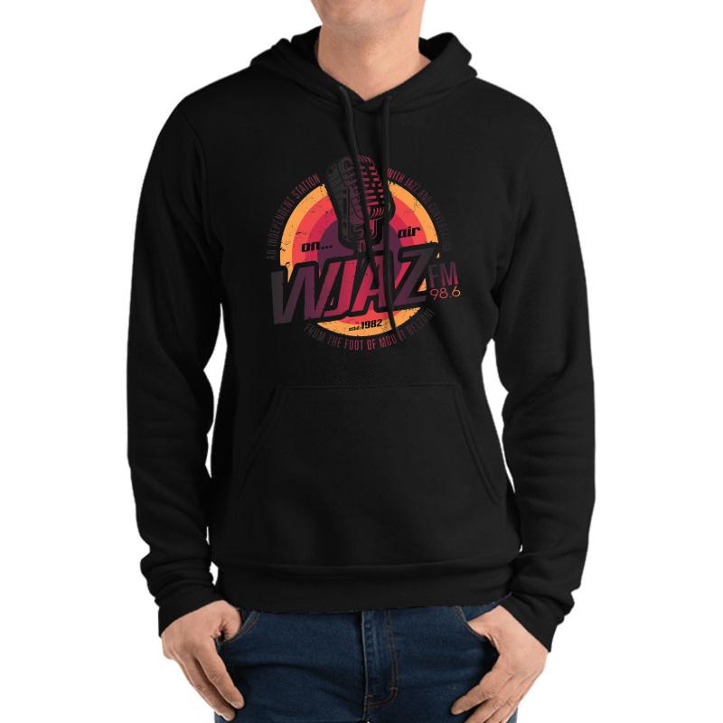 Vintage Radio Design Wjaz Unisex Hooded Sweatshirt Men Black