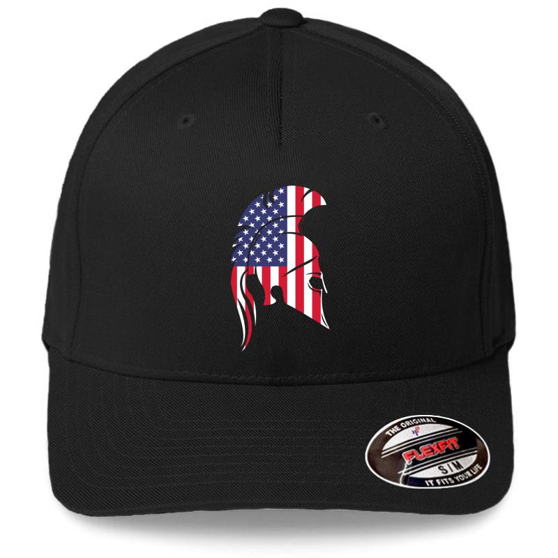 American Flag Spartan Flexfit Baseball Cap  Black