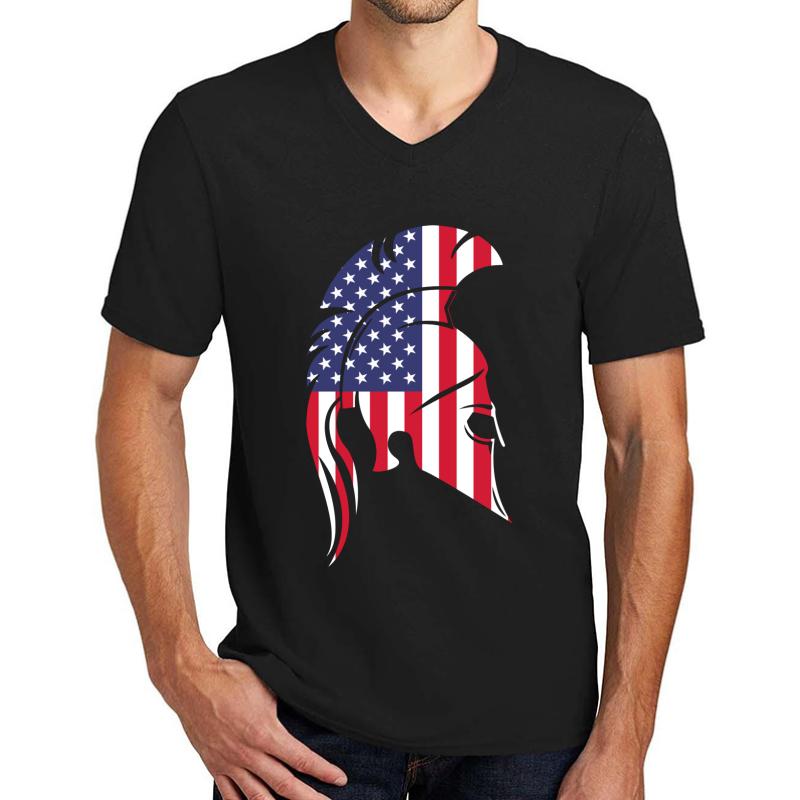 American Flag Spartan Unisex V-Neck T-Shirt Men Black