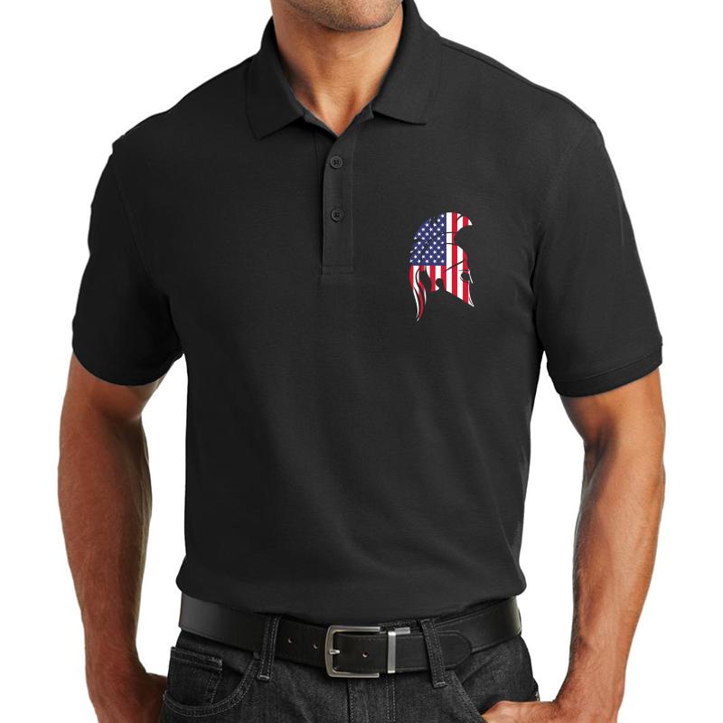 American Flag Spartan Unisex Polo Jersey Sport Shirt Men Black