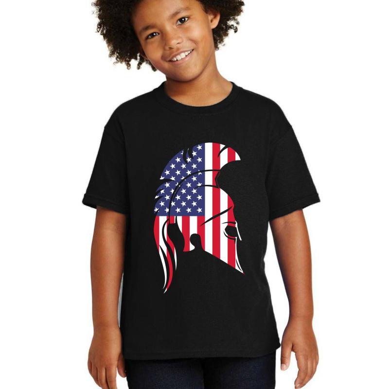 American Flag Spartan Youth T-Shirt Boy Black