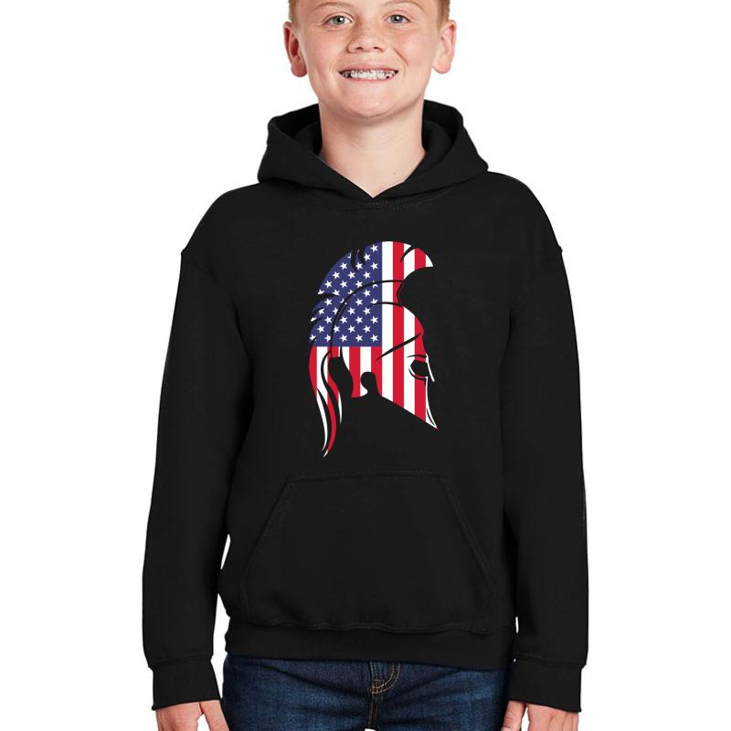 American Flag Spartan Youth Hooded Sweatshirt Boy Black