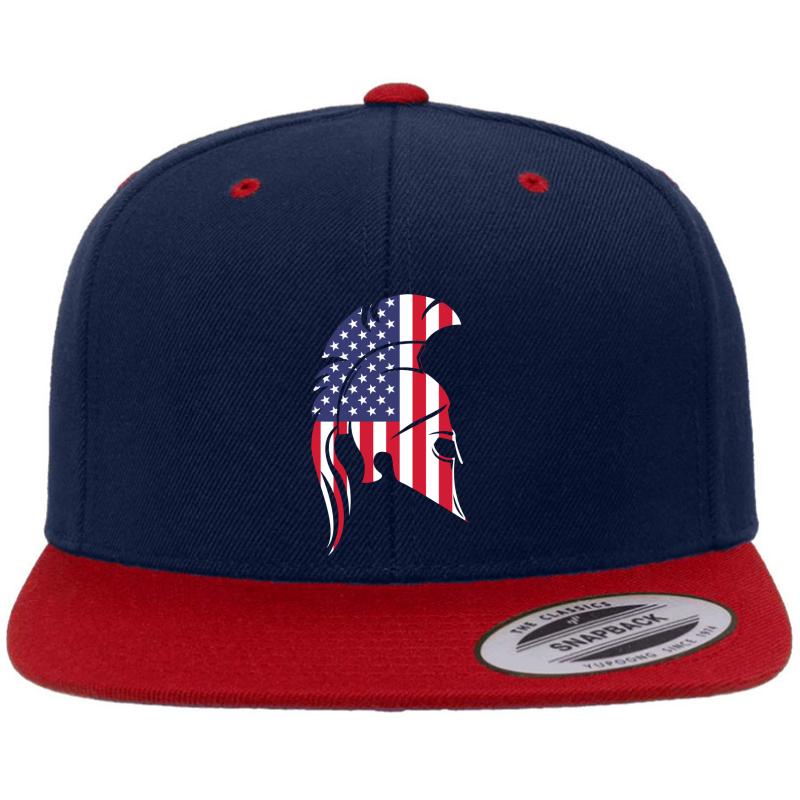 American Flag Spartan Premium Flat Bill Snapback Cap  Navy