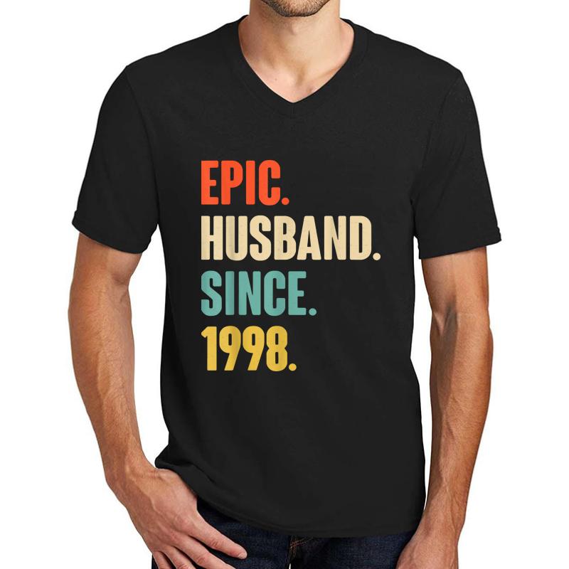 23Rd Wedding Anniversary Gift Him - Epic Husband Since 1998 Unisex V-Neck T-Shirt Men Black