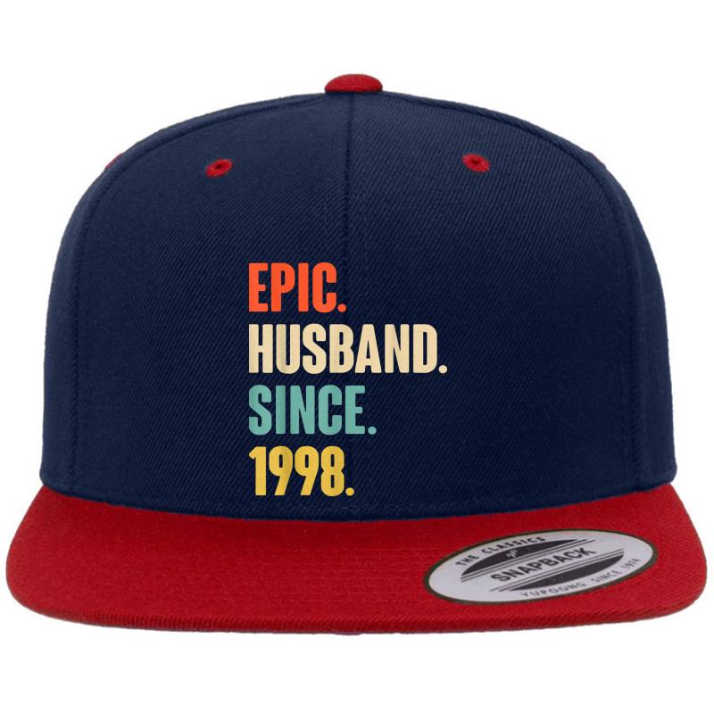 23Rd Wedding Anniversary Gift Him - Epic Husband Since 1998 Premium Flat Bill Snapback Cap  Navy