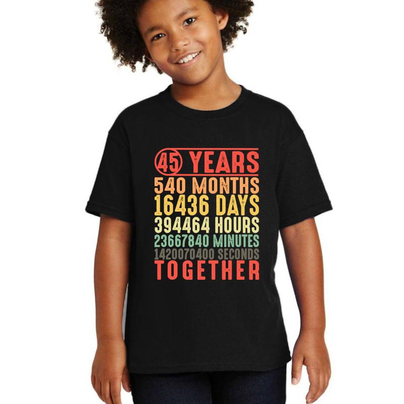 45 Year Marriage 45Th Wedding Anniversary Gifts For Parents Youth T-Shirt Boy Black