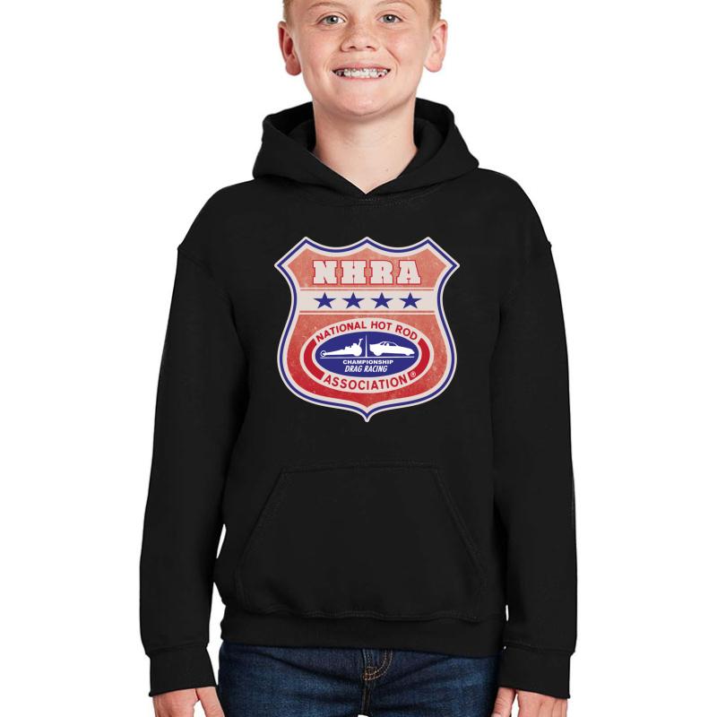 Vintage Distressed Nhra Logo Youth Hooded Sweatshirt Boy Black