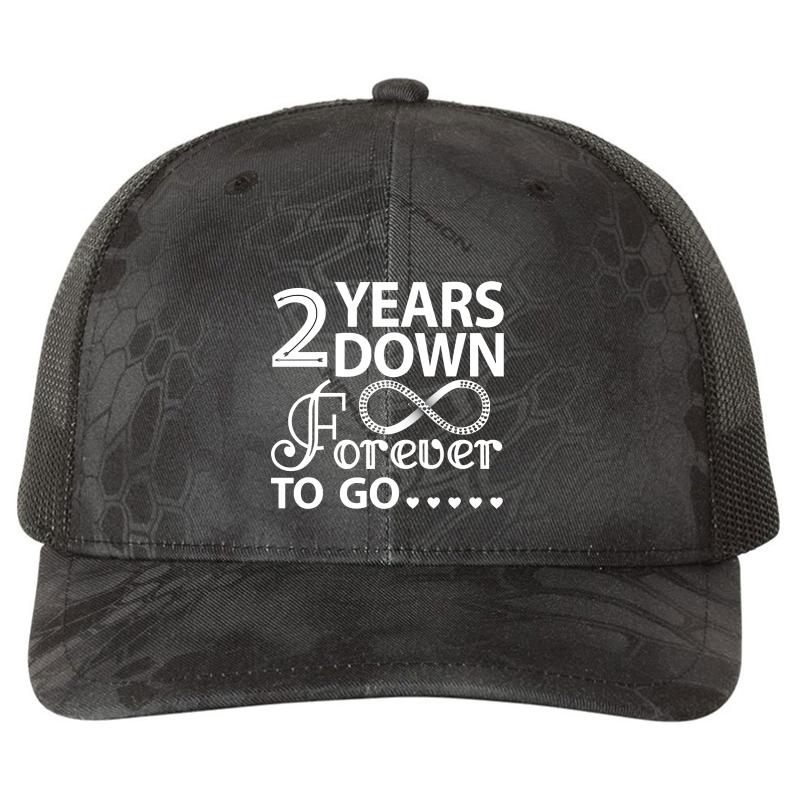 2 Years Down Forever To Go - 2Nd Wedding Anniversary Long Sleeve Richardson Premium Trucker Snapback Cap  Kryptek Typhon Black