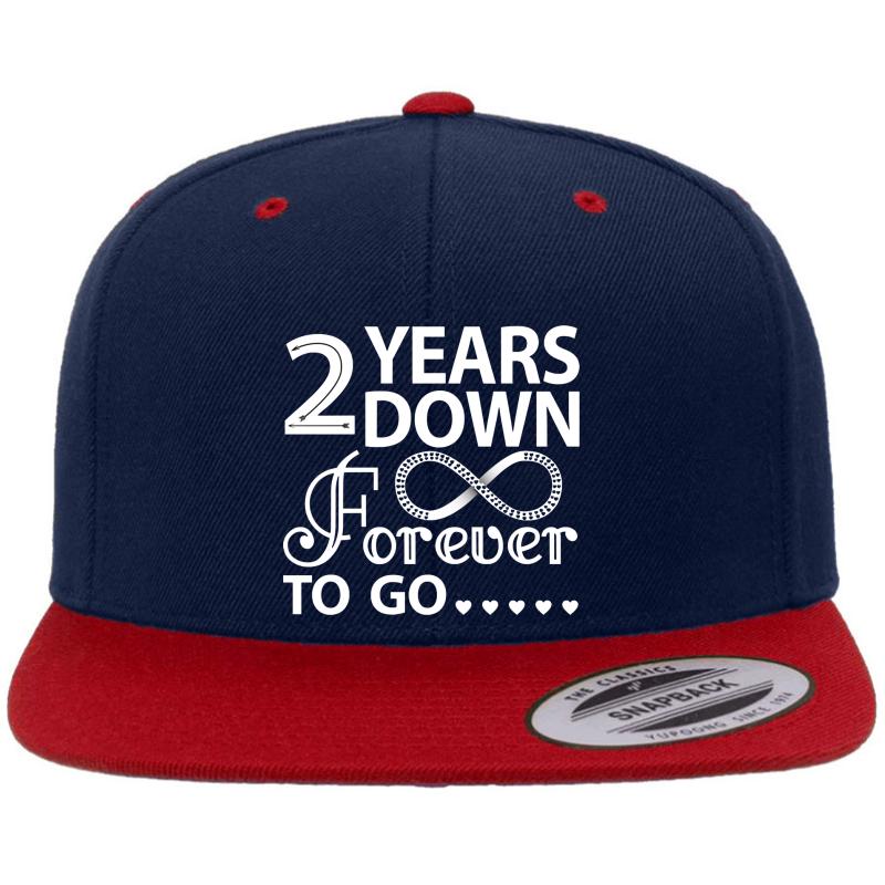 2 Years Down Forever To Go - 2Nd Wedding Anniversary Long Sleeve Premium Flat Bill Snapback Cap  Navy