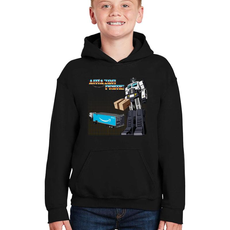 Amazon Prime Optimus Transformers Truck Youth Hooded Sweatshirt Boy Black