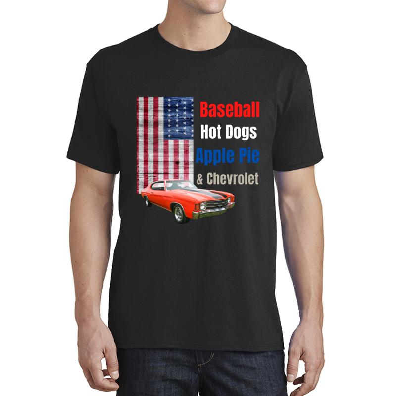 America Shirt Baseball Hot Dogs Apple Pie And Chevrolet Famous 70S Commercial Unisex T-Shirt Men Black