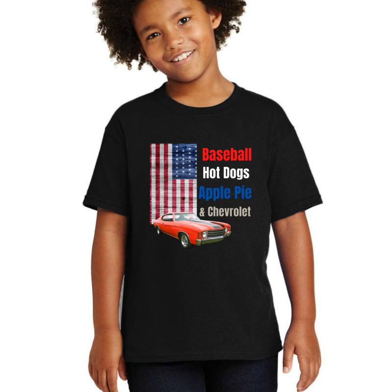 America Shirt Baseball Hot Dogs Apple Pie And Chevrolet Famous 70S Commercial Youth T-Shirt Boy Black