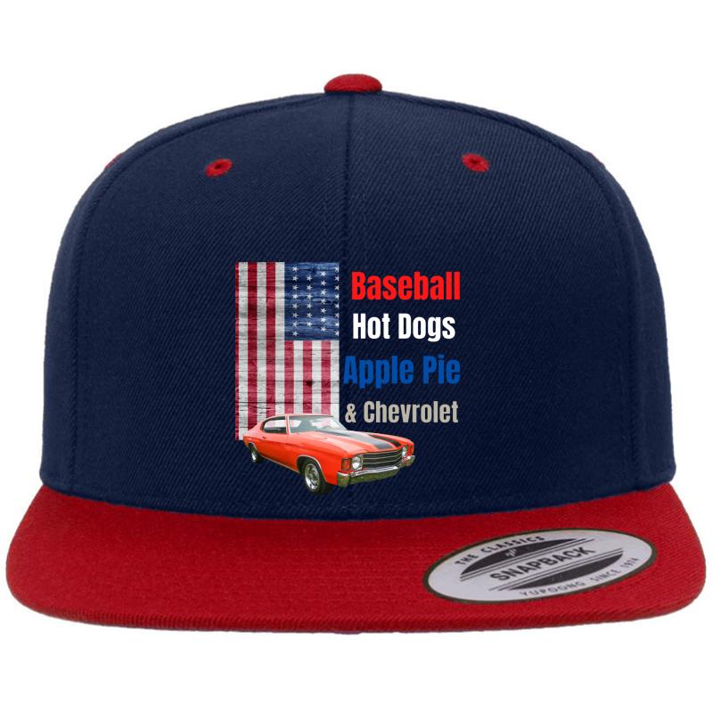 America Shirt Baseball Hot Dogs Apple Pie And Chevrolet Famous 70S Commercial Premium Flat Bill Snapback Cap  Navy