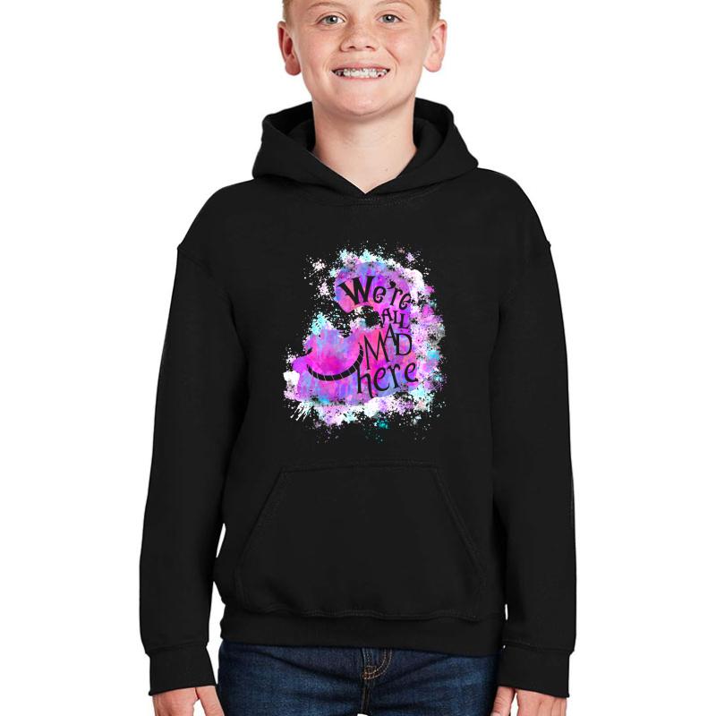 We're All Mad Here Youth Hooded Sweatshirt Boy Black