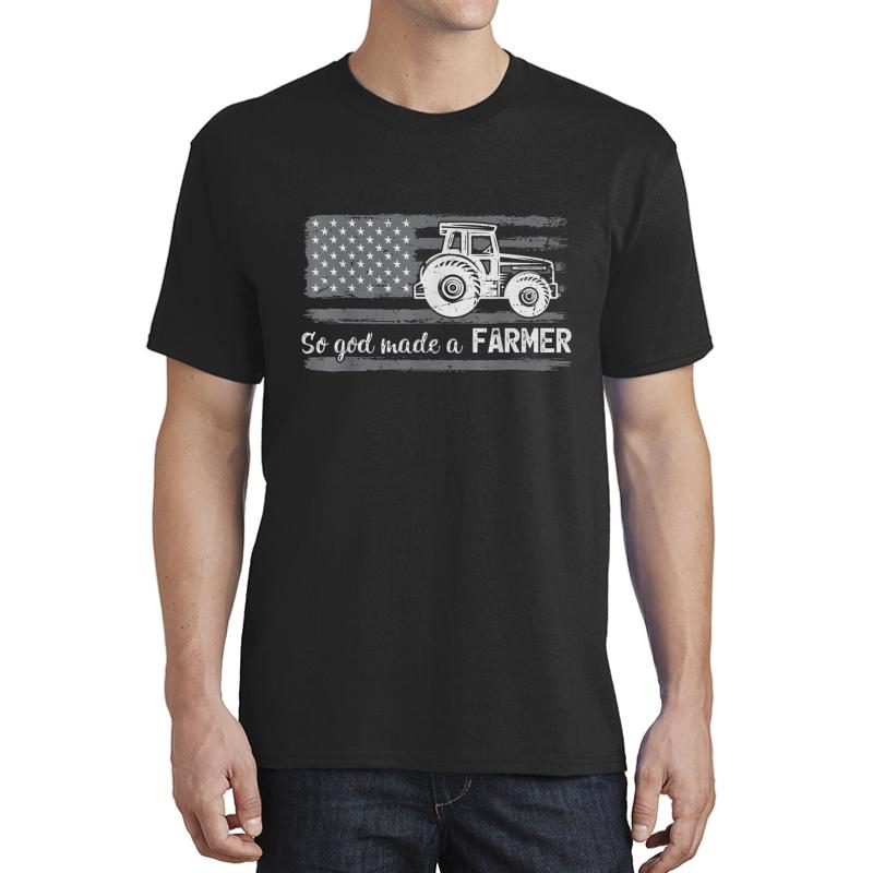 American Flag Tractor So God Made A Farmer Unisex T-Shirt Men Black