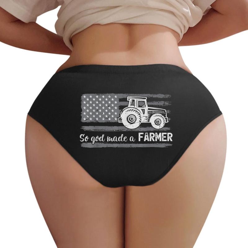 American Flag Tractor So God Made A Farmer Women Underwear Panties Women Black