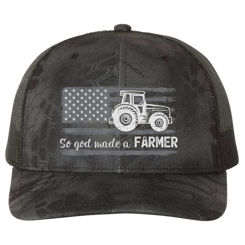 American Flag Tractor So God Made A Farmer Richardson Premium Trucker Snapback Cap  Kryptek Typhon Black