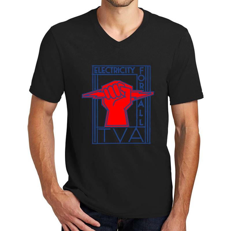 Tva-Electricity For All-Art Deco New Deal Logo Unisex V-Neck T-Shirt Men Black