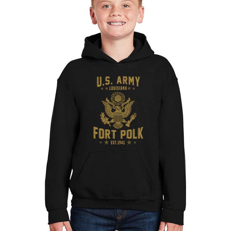 Us Army Fort Polk Louisiana Youth Hooded Sweatshirt Boy Black