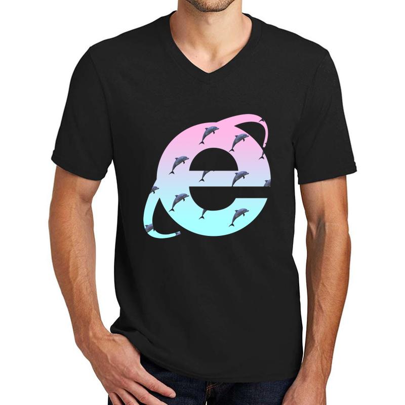 Vaporwave Dolphins Internet Explorer High Quality! New! Unisex V-Neck T-Shirt Men Black