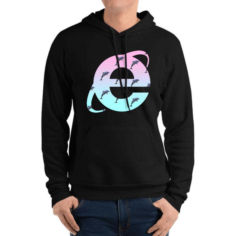 Vaporwave Dolphins Internet Explorer High Quality! New! Unisex Hooded Sweatshirt Men Black