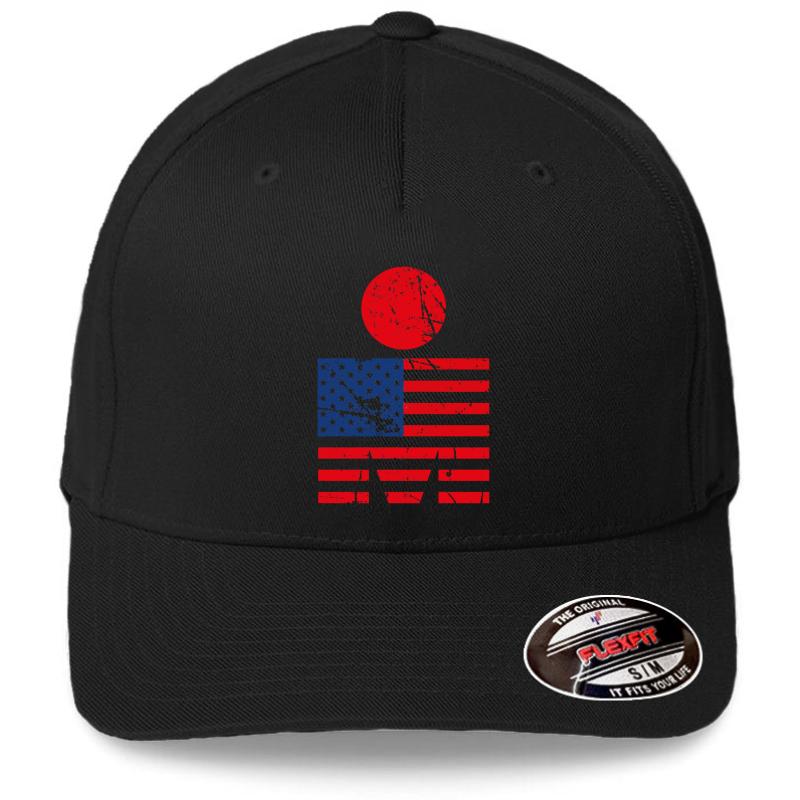 American Flag Ironman Triathlon Swim Bike Run Flexfit Baseball Cap  Black