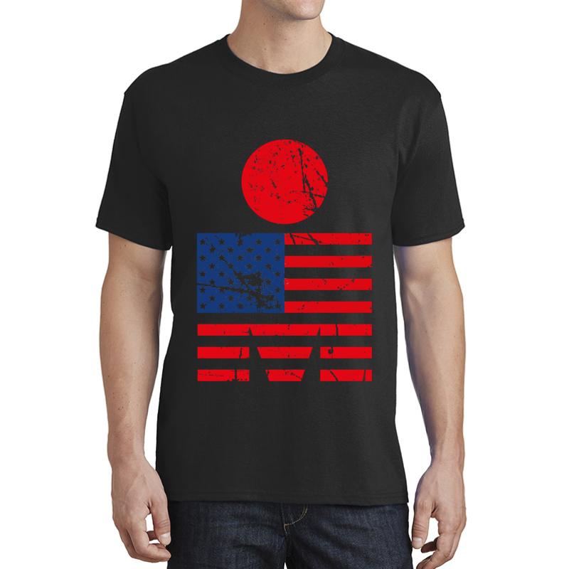 American Flag Ironman Triathlon Swim Bike Run Unisex T-Shirt Men Black