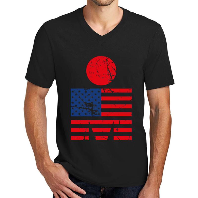 American Flag Ironman Triathlon Swim Bike Run Unisex V-Neck T-Shirt Men Black