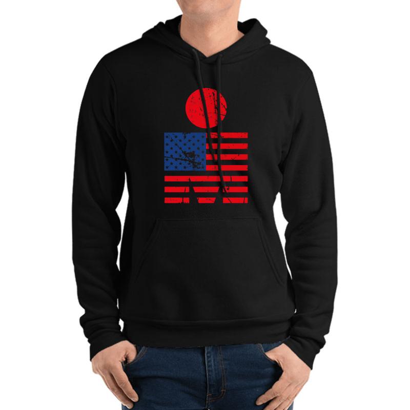 American Flag Ironman Triathlon Swim Bike Run Unisex Hooded Sweatshirt Men Black