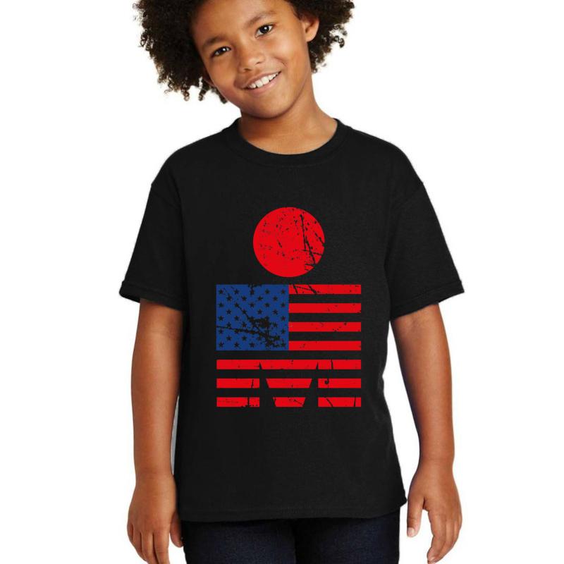 American Flag Ironman Triathlon Swim Bike Run Youth T-Shirt Boy Black