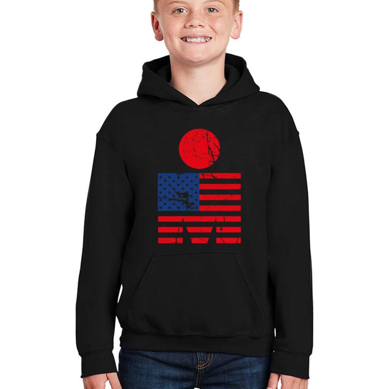 American Flag Ironman Triathlon Swim Bike Run Youth Hooded Sweatshirt Boy Black